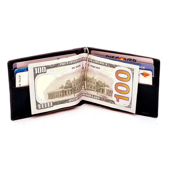 RFID Blocking Genuine Leather Money Clip Men's Bifold Wallet Card Holder