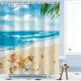 thumbnail image 4 of Beach Shower Curtains, Blue Shower Curtains with Hooks, Coastal Seashell Starfish Bathroom Decor, Blue Beige Ocean Sky Shower Curtain Sets Machine Washable, 72" W x 72" H, 4 of 6