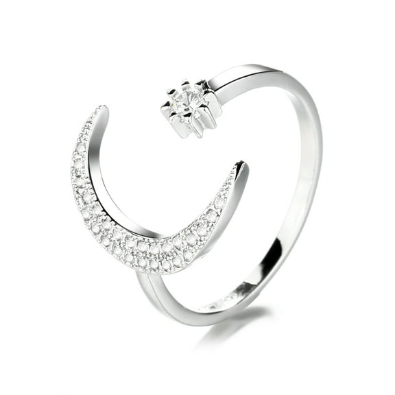 Sterling Silver Crescent Moon Bypass Ring with Swarovski Crystals