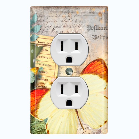 Metal Light Switch Plate Cover Nature Butterfly Scripture Damask Beige BUT034