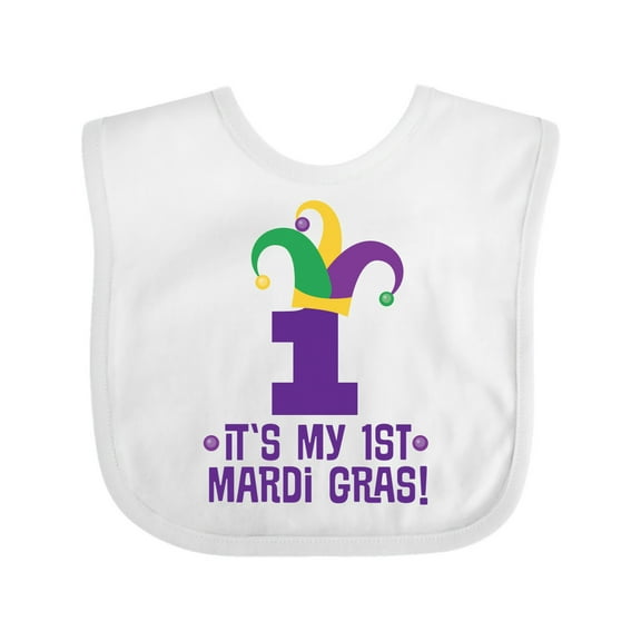 Inktastic 1st Mardi Gras Jester Hat Childs Party Boys or Girls Baby Bib