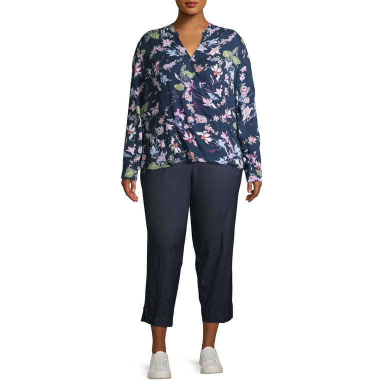 Terra Sky Women s Plus Size Ankle Capri Dress Pant with Bling Hem Walmart