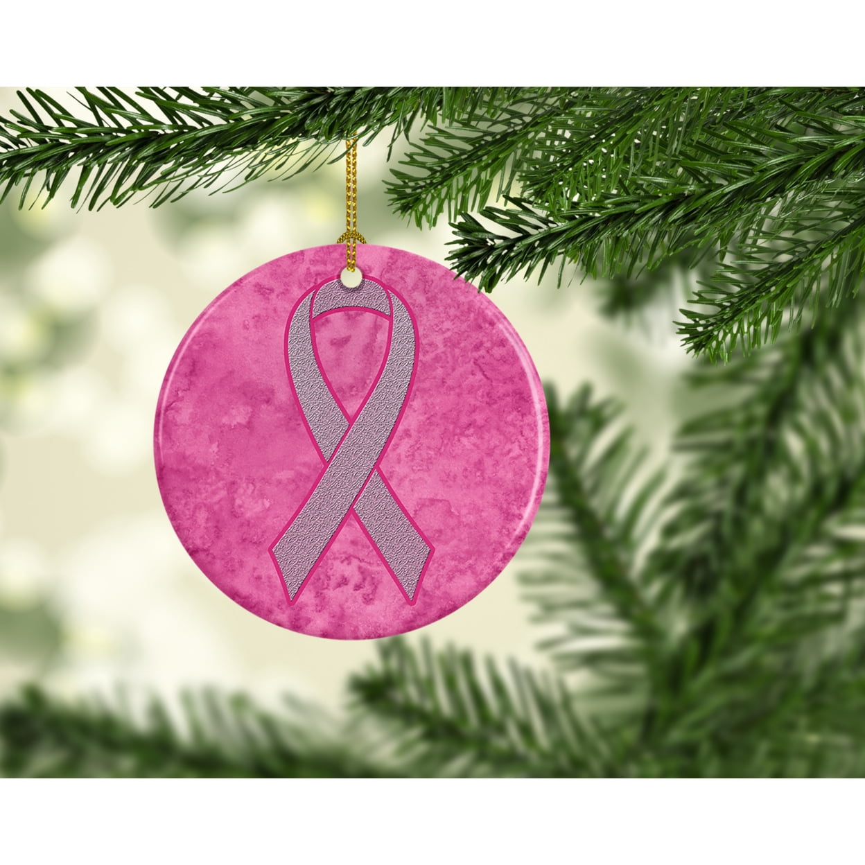 Pink Ribbon for Breast Cancer Awareness Ceramic Ornament