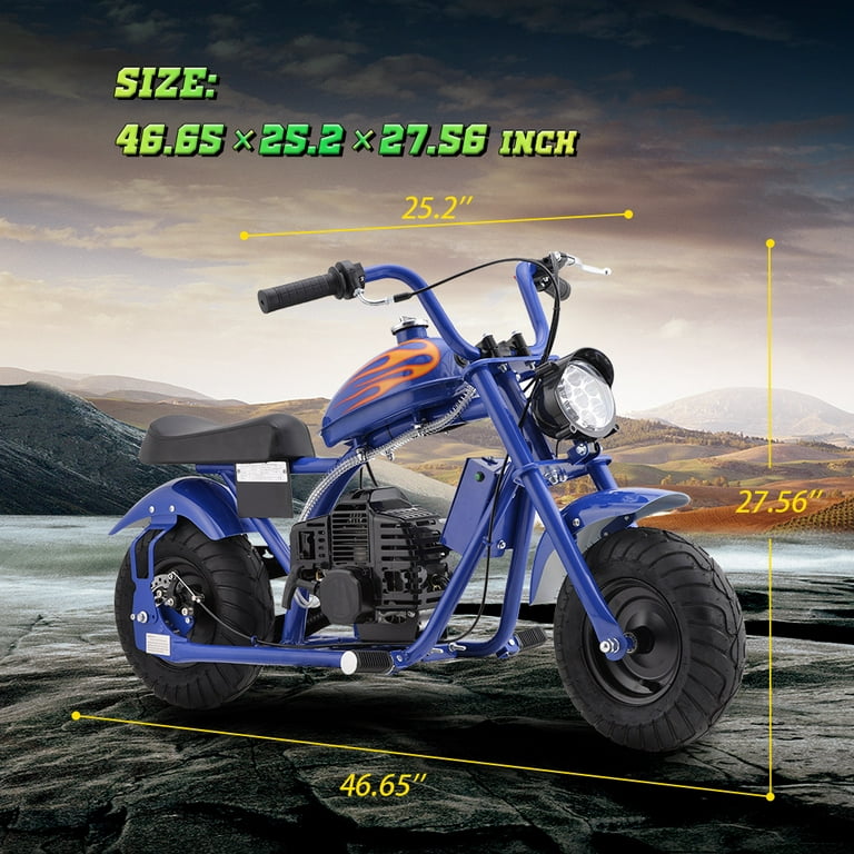 Hover Heart GAS Mini Chopper Bike, Db004 Model 49.4 CC 2-Stroke Dirt Bike with Big Headlight, Premium Tire, Metal Frame, Disc Brakes, Max Load