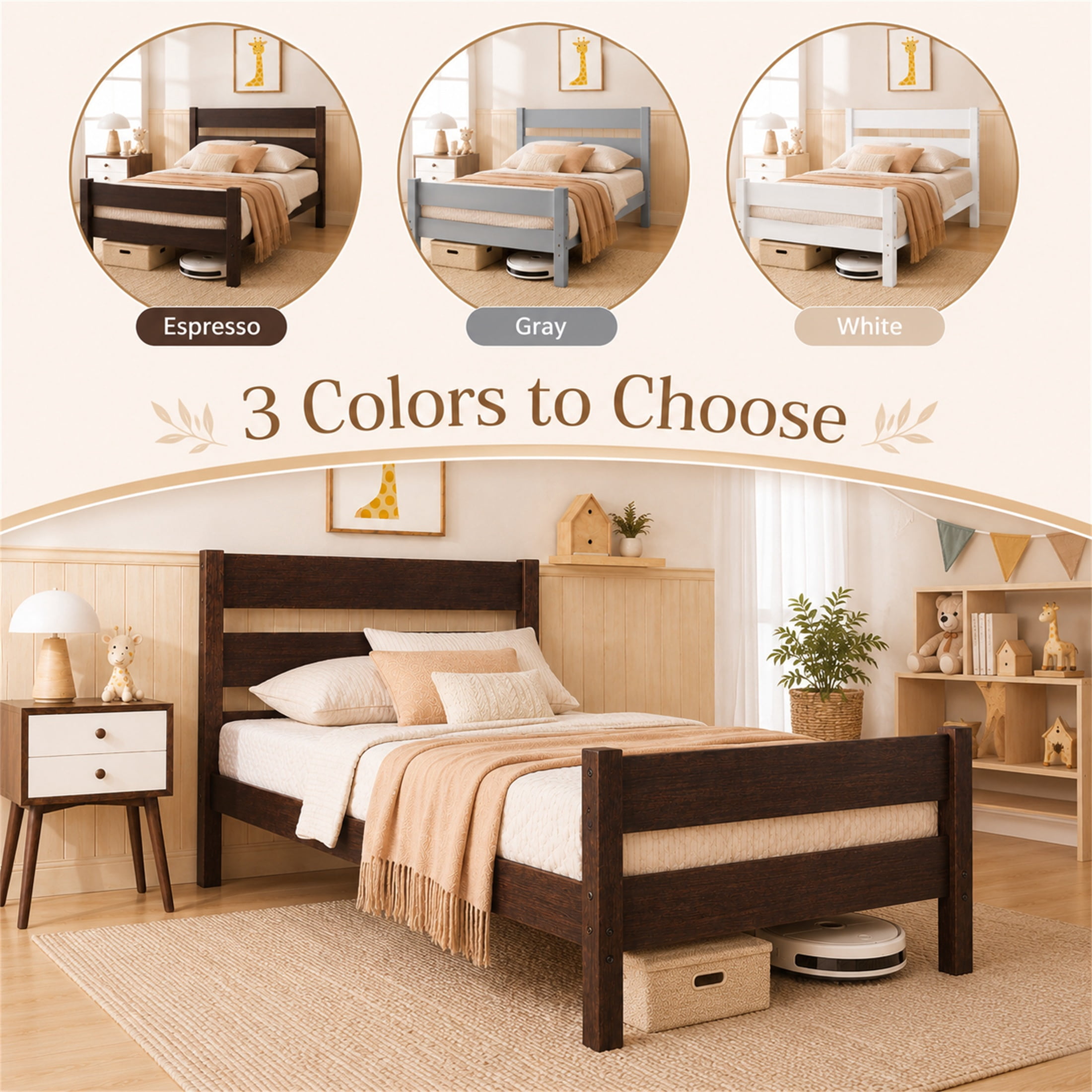 SESSLIFE Twin Bed Frame, Solid Wood Twin Platform Bed Frame with Headboard & Footboard, No Box Spring Needed with 250LBS, Easy Assembly, Espresso