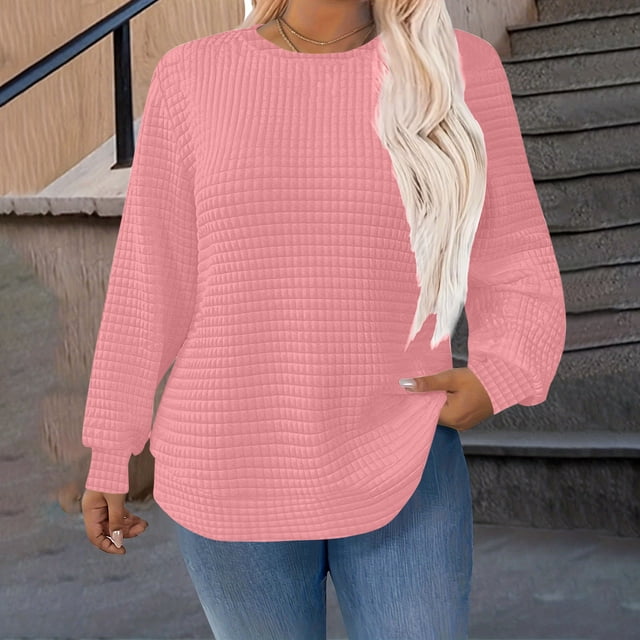 Timegard Hauts Grande Taille pour Femmes Chandails en Molleton Col Rond Manches Longues Ample Confortable Chandail Décontracté Mode Automne