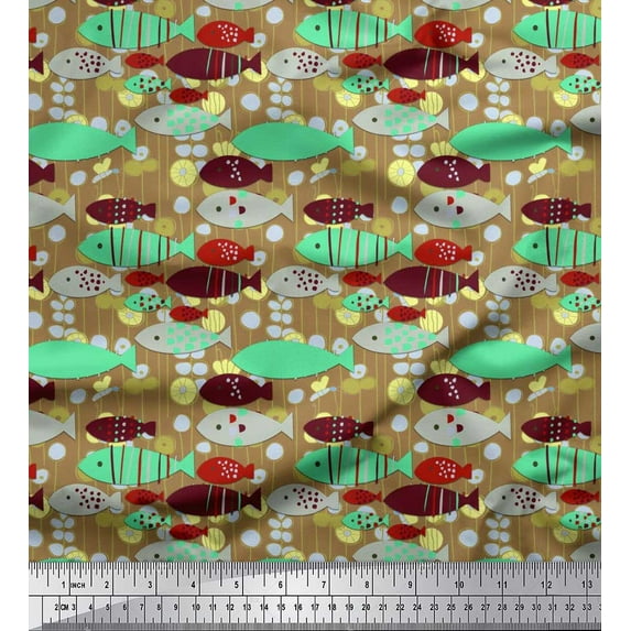 Soimoi Poly Georgette Fabric Fish Cartoon Print Fabric by The Yard 42 Inch Wide