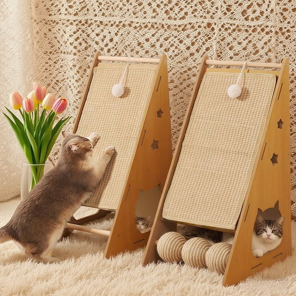 Triangular Standing Cat Scratching Post – Durable & Splinter-Free, Large L-Shaped Sisal Scratcher for Cats, Claw-Shaped Toy