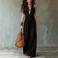 thumbnail image 2 of Ke1Clo Spring Fall Jumpsuits for Women Sleeveless Waist Cincher Wide Leg Jumpsuit Casual Beach Vacation Trendy Party Romper Black L, 2 of 7