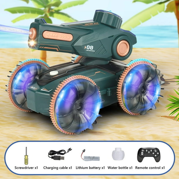 Tanque de control remoto con cañones de agua - Vehículo anfibio de acrobacias para niños en tierra y juegos acuáticos