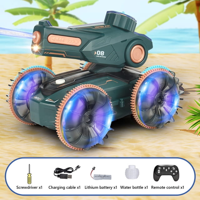 Vehículo anfibio teledirigido | Coche de juguete acrobático acuático RC | Funciona en tierra y agua | Juguete infantil para exteriores, ideal para carreras y batallas