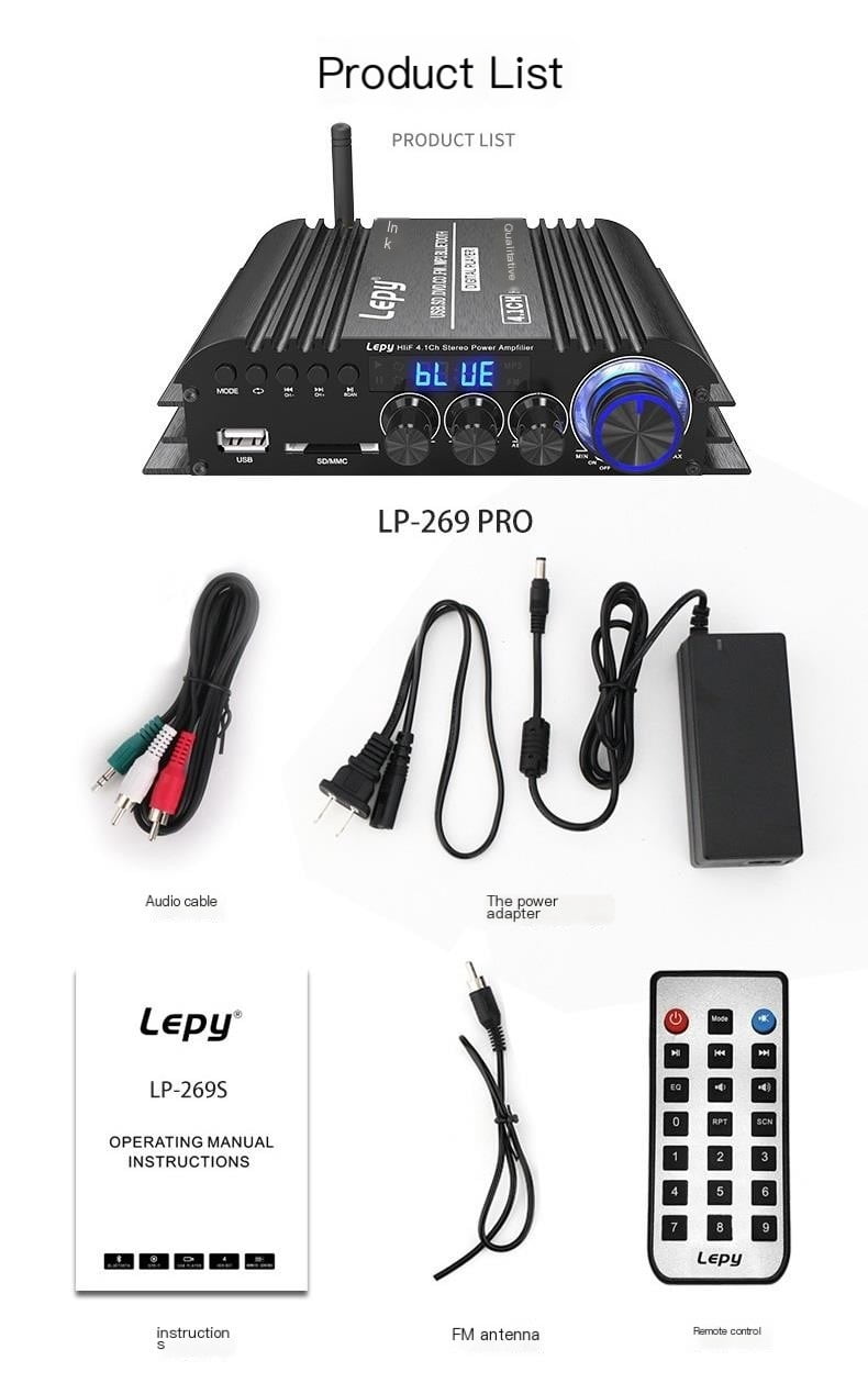 4*400W 4.1 Mini Hi-Fi Digital Bluetooth Wireless Power Amplifier Car Home Audio Stereo Speakers Bass Amplifier