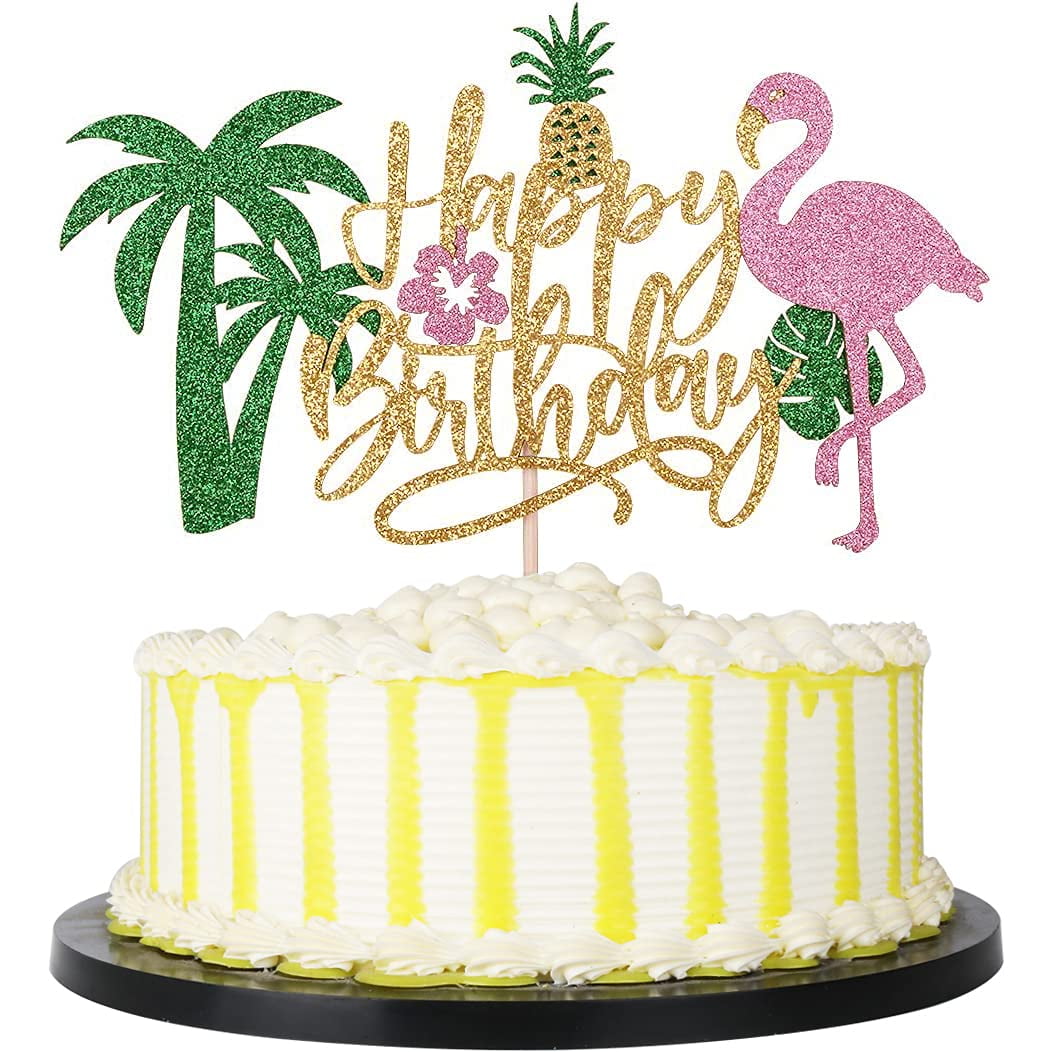PALASASA Glitter Flamingo Happy Birthday Cake Topper ,Hawaiian ...