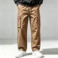 thumbnail image 2 of DYTTDG Men’s Drawstring Cargo Pants, Elastic Waist Full Length Straight Leg Trousers with Multi Pockets, Solid Color Casual Wear for Daily Walking & Outdoor, 2 of 8