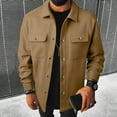 thumbnail image 2 of Dezsed Men Solid Color Casual Fashion Long Sleeve Button Cardigan Double Pockets Workwear Coat Khaki S, 2 of 7
