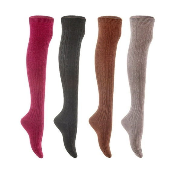 Lian LifeStyle Women's 4 Pair Adorable Comfortable Soft Thigh High Over Knee High Cotton Socks Size 6-9 L1024 Wine,Black,Coffee,Dark Grey