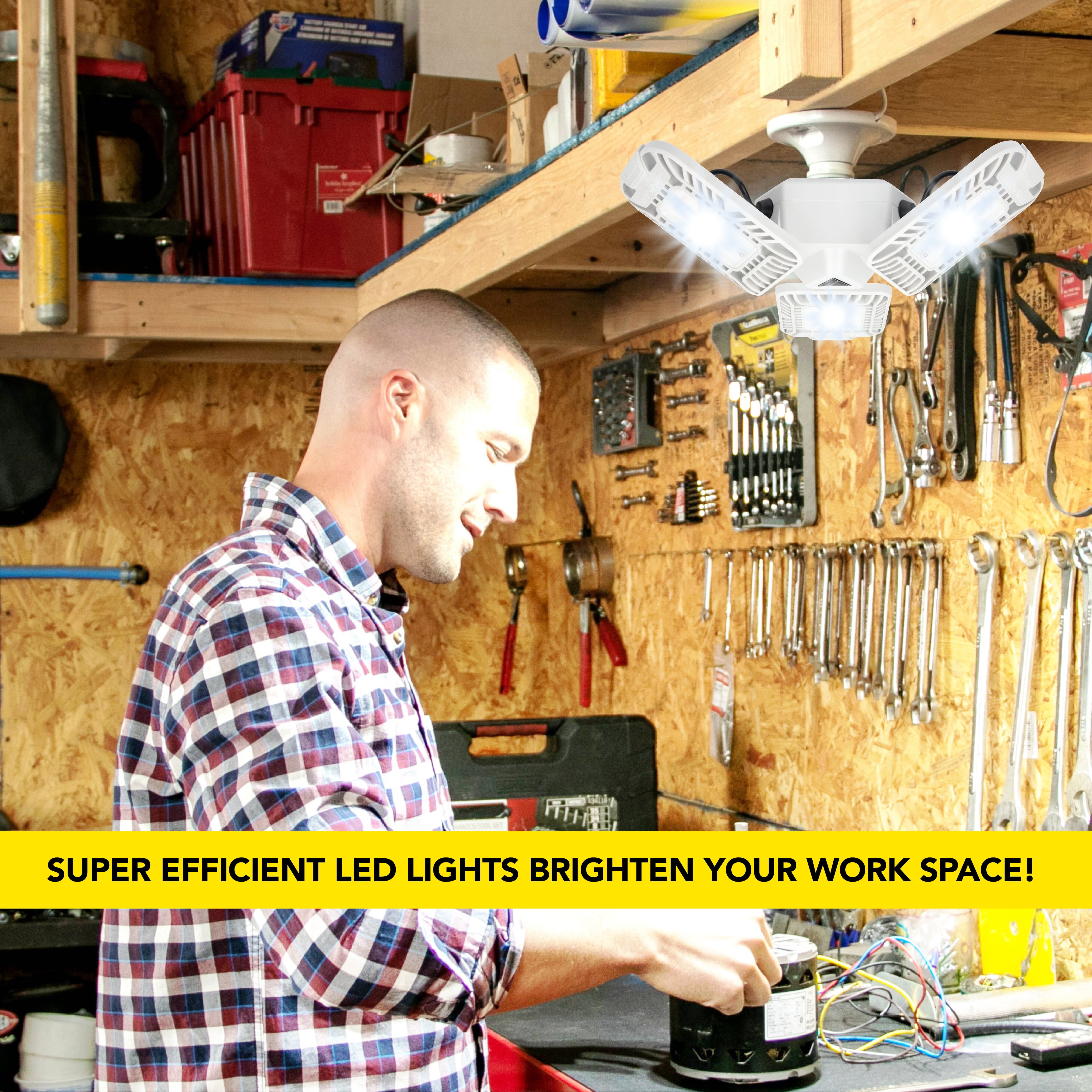 Bell+Howell TriBurst Garage Lighting Multi-Directional Triple Panel Light for Indoor and Outdoor Garage Light
