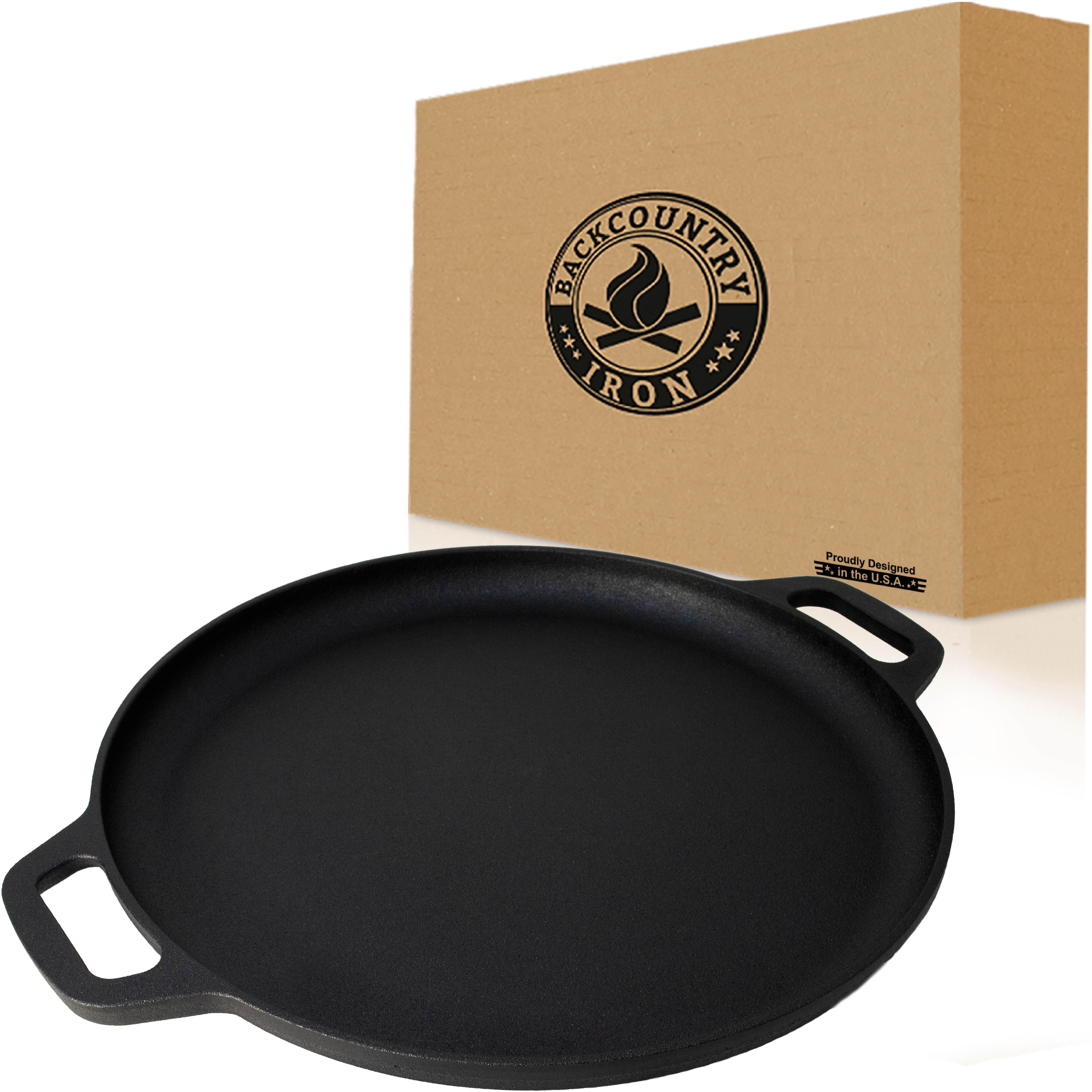 Backcountry Iron 13.5 Inch Cast Iron Pizza Pan with Loop Handles