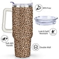thumbnail image 3 of 40oz Fashion Leopard Pattern Stainless Steel Flip Straw Tumbler Spill Proof Travel Cup Double Wall Vacuum Insulated Coffee Mug with Top Handle, 3 of 6