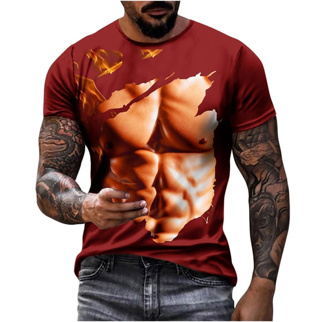 Chemises pour Hommes, T-Shirt Décontracté pour Hommes à Imprimé Musculaire Tee T-Shirt Graphique Tee Extérieur Quotidien Vacances Manches Courtes Col Rond Chemise Printemps Été Vêtements Habillement