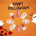thumbnail image 2 of Pisexur Belleza Maquillaje Uñas postizas cuadradas cortas con diseño de cara brillante, fantasma, flor, calabaza, linda calabaza francesa de Halloween, 24 piezaspara mujeres y hombres, 2 of 6