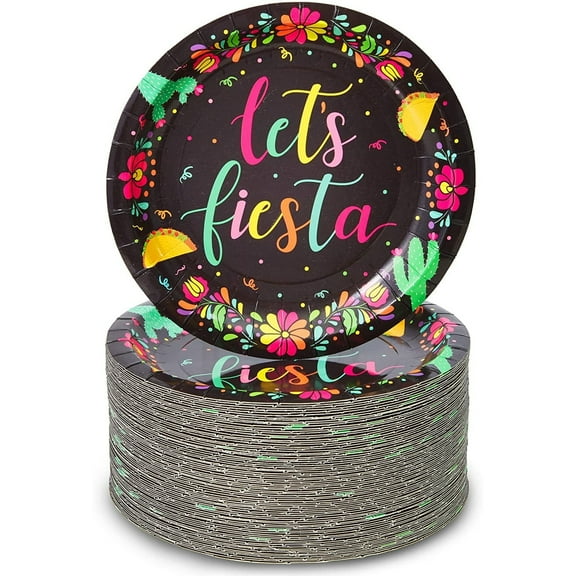 80-Pack Let's Fiesta Cinco de Mayo Party Plates (Black, 7 in)