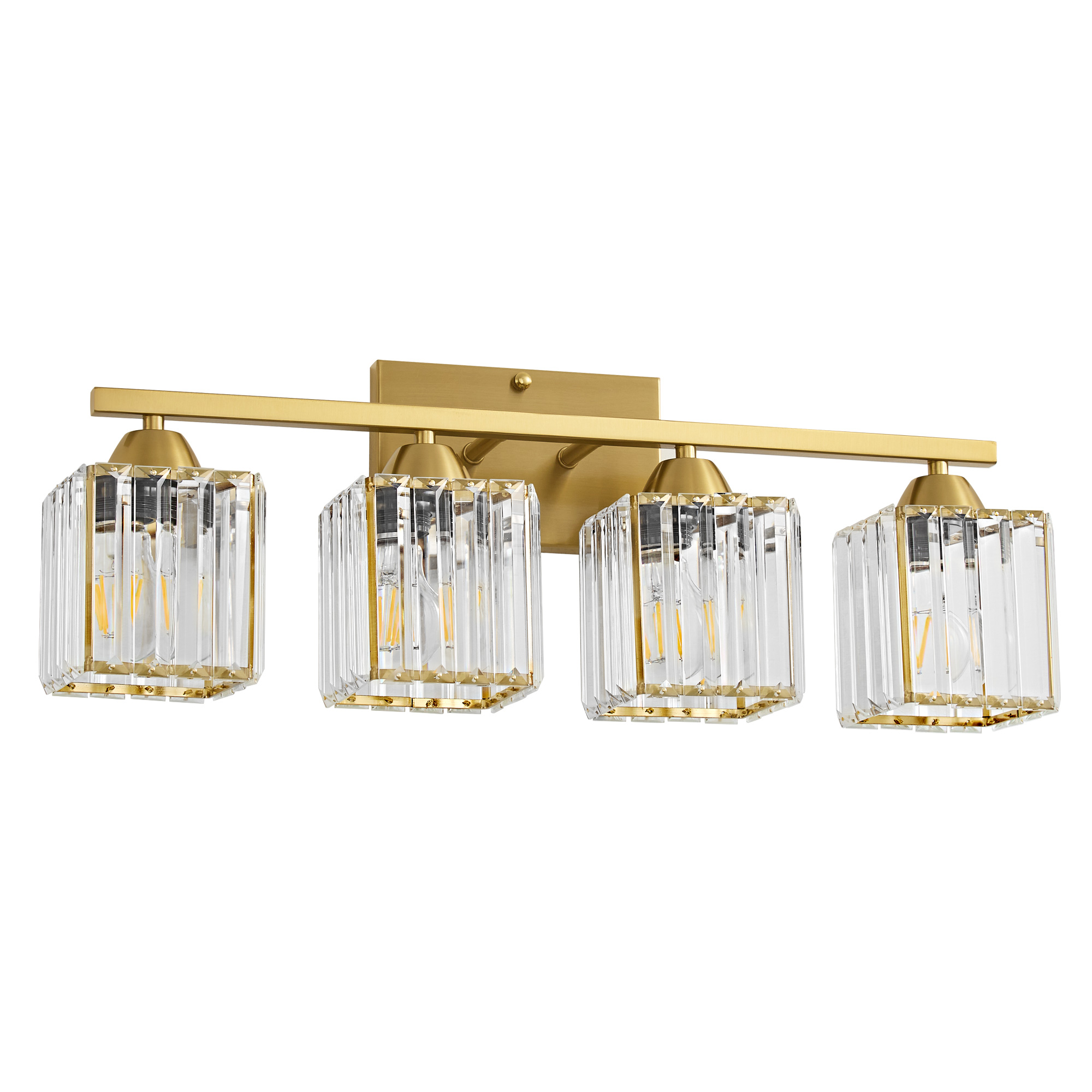 Deyidn 23.23" Modern Gold Vanity Light, 4-Light Dimmable Bathroom Light Fixture with Square Crystal Shades, for Mirror Lighting, Bathroom Wall Sconce