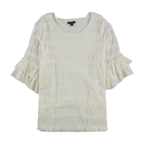 Alfani Womens Textured Ruffled Blouse, Off White, Large