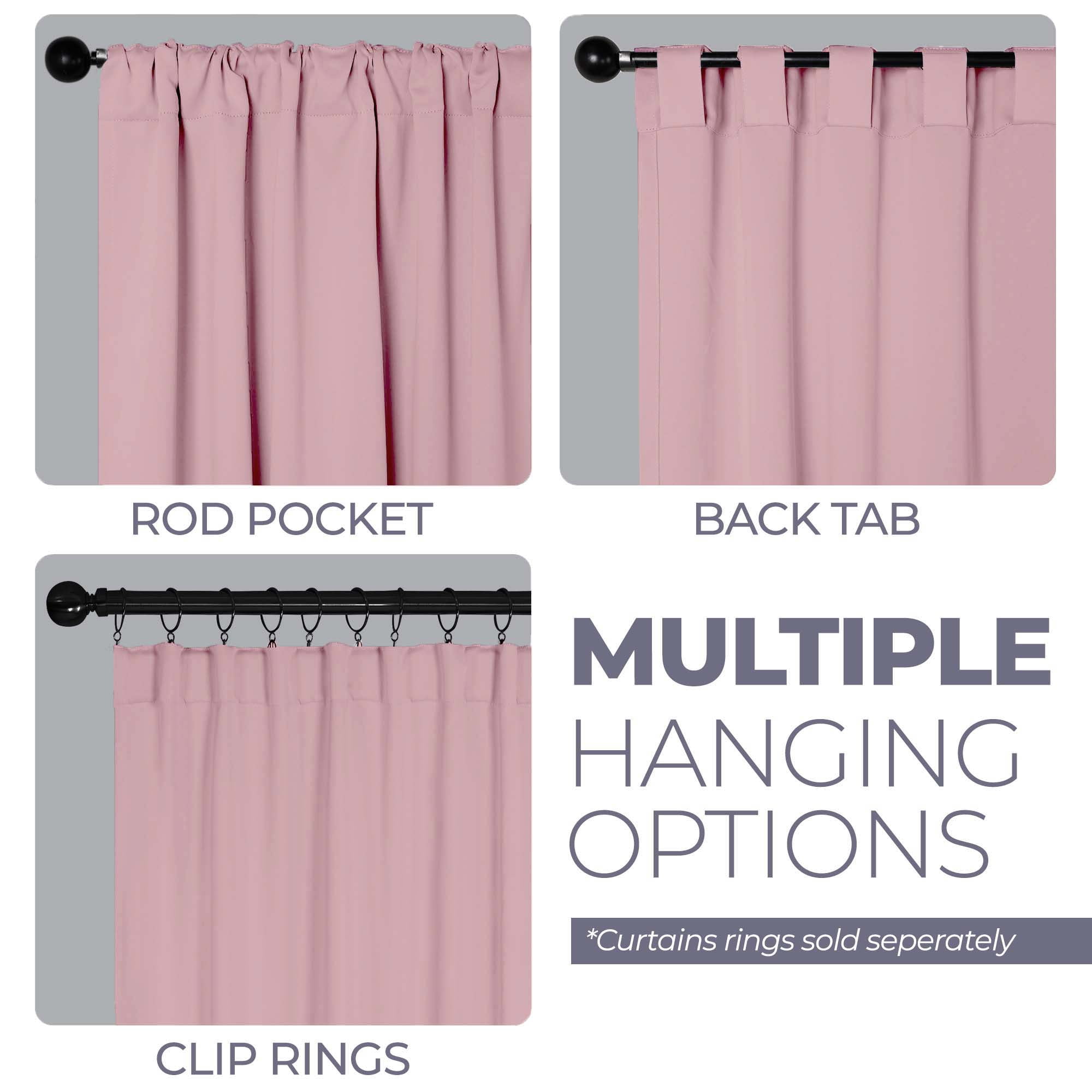 Superior Blackout Solid Light Filtering Back Tab Curtain Panel Set, 42" x 96", Mauve chalk