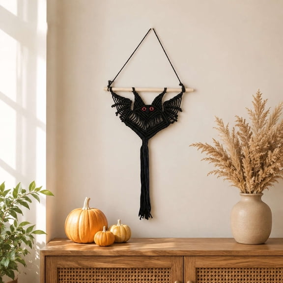 Fufafayo Halloween Hand Woven Bats Tapestry, Gothic Wall Hanging Decor, Creepy Cotton Tapestry for Living Room Bedroom Wall Ornament