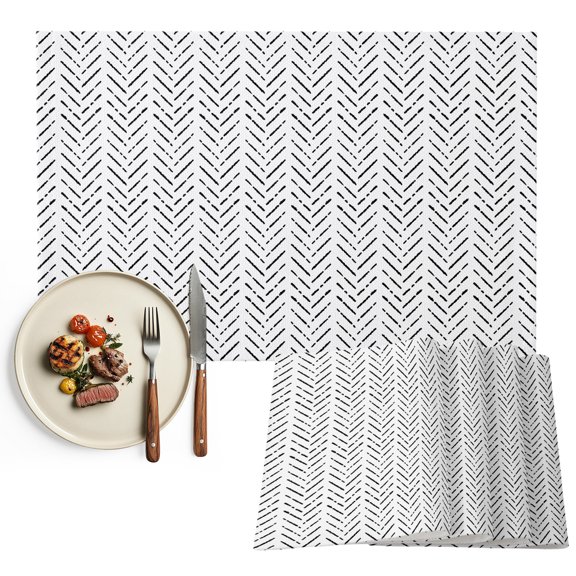 Black Striped Placemats Set of 6, Modern Abstract Art Geometric Washable Wipeable Table Mats for Dining Tables, Indoor Outdoor Kitchen Place Mats for Holiday Party Table Decor