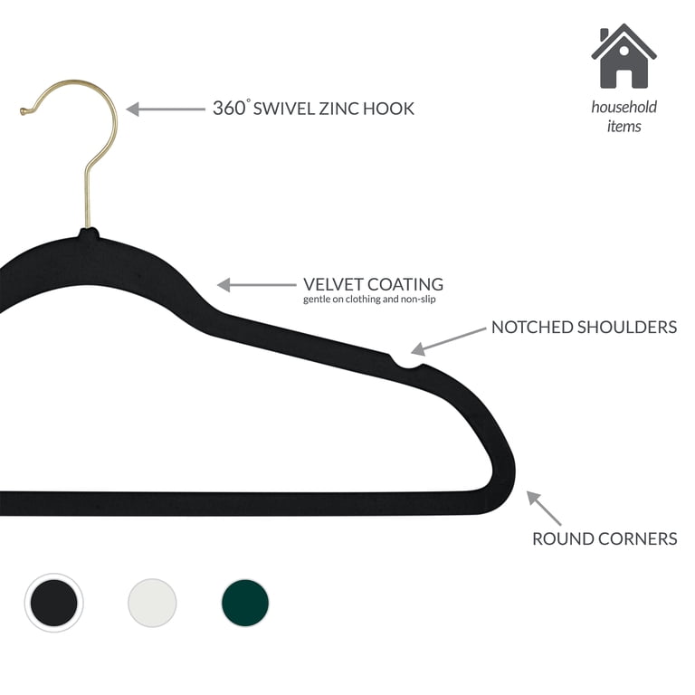 Simplify 25-Pack Slim Velvet Gold Hook Hangers, Black photo 2
