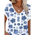 thumbnail image 3 of Gvmfive Women V Neck Short Sleeve Loose Tops T-shirt Blouse, 3 of 5