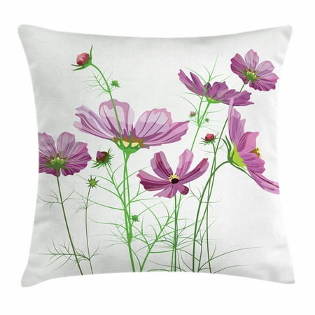 Decorative Elements - Green Flower Throw Pillow Cushion Cover, Cosmos Bipinnatus Pattern Spring Season Flora Asteraceae Bloom Botany Element, Decorative Square Accent Pillow Case, 20 X 20 Inches, Lilac Green, by Ambesonne