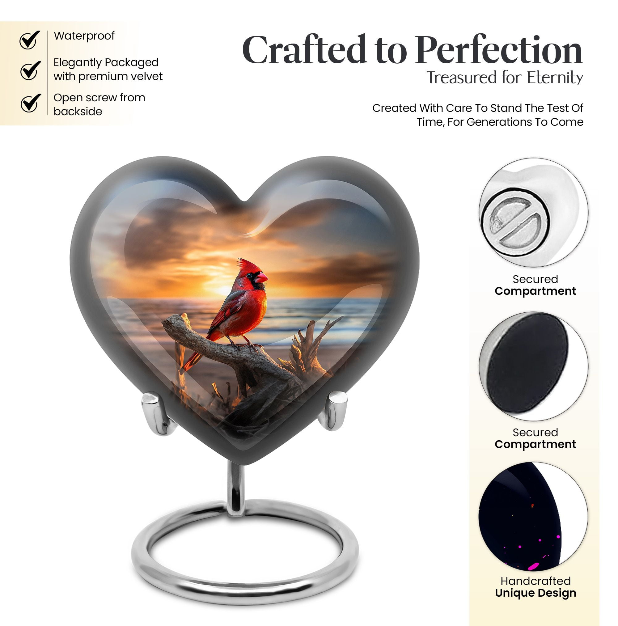 Cardinal Urns For Human Ashes, Large Heart Shape Cardinal Bird Urn For Ashes Adult, Ashes Urns Human Remains Adult, Elegant Urns For Ashes Adult Male, Funeral Urns For Adult Ashes Women 8 Inch