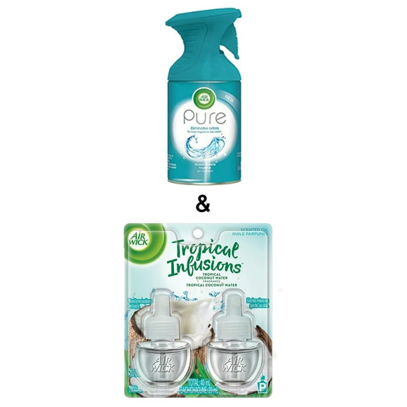 Plug-in Air Freshener, Scented Oil Refills, Tropical Coconut Water, 2 Refills, Limited Edition by Air Wick & Pure Air Freshener Spray, Ocean Breeze, 5.5oz by Air Wick