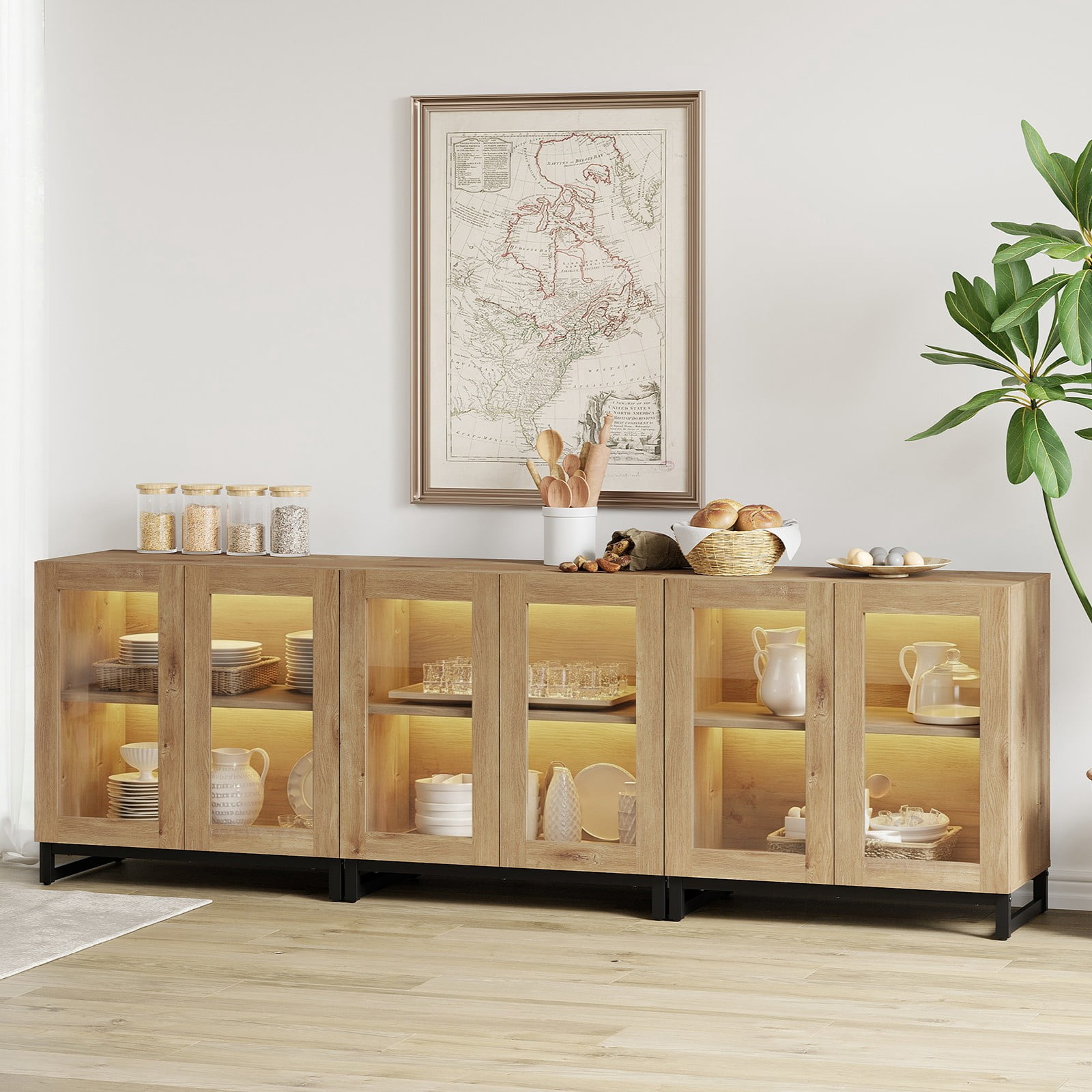 Modern TV Stand with Glass Doors, Entertainment Center TV Console with Adjustable Shelves, Media Storage Furniture up to 70 Inch TVs, Suitable for Living Room,Oak