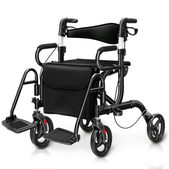 Costway Rollator Walker with Seat Folding Walker with 8-inch Wheels Supports up to 350lbs
