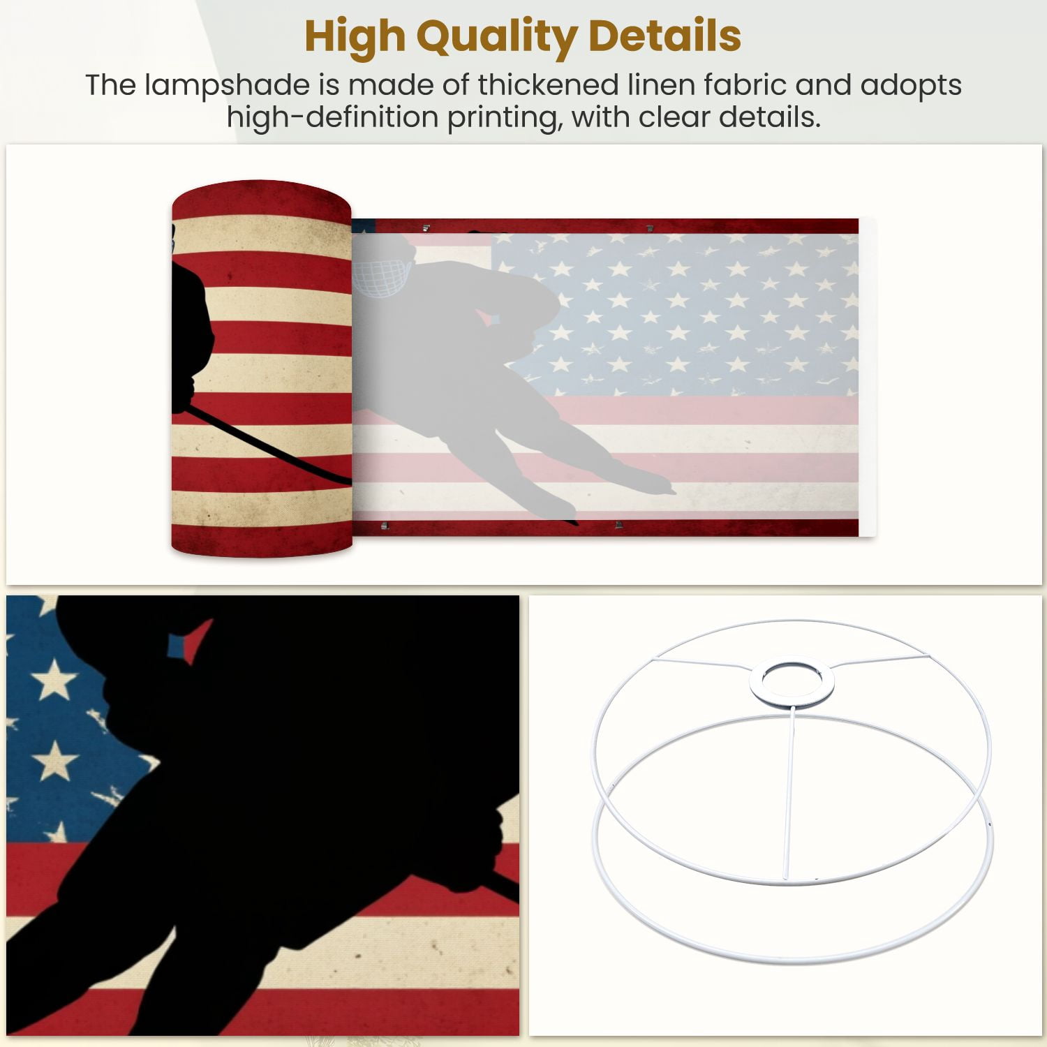 Lamp Shades Set of 2 Silhouette Hockey Player Against American Flag Independence Day 13" x 13" x 10" Lampshade for Table Lamps Floor Lamps Lamp Shade Replacement Easy Assembly Required