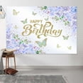 thumbnail image 2 of Women’s Birthday Party Backdrop Banner - Purple Floral Butterfly Design for Cake Table Decor, Happy Birthday Background 6x4 FT, 2 of 5