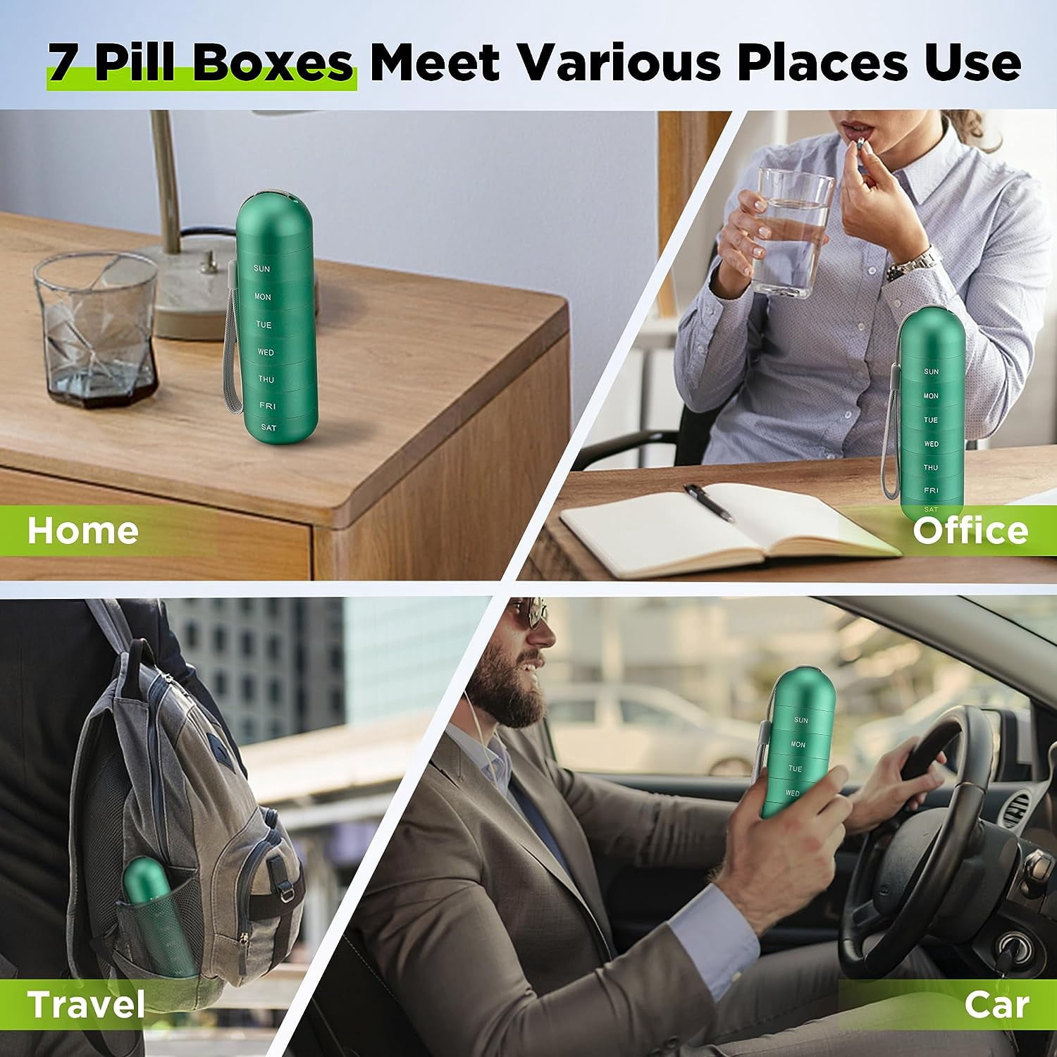 Metal Moisture Proof Weekly Pill Organizer, Stackable Aluminum Alloy BPA Free Travel Hiking 7 Day Pill Box Case Waterproof and Large Compartment to Hold Pills, Vitamins, Fish Oil, Supplements