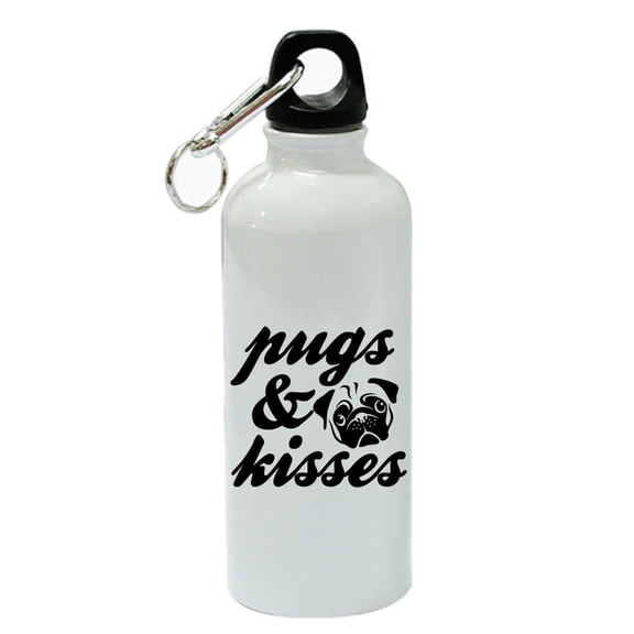 Pugs and Kisses White Aluminum Sports 20 oz Water Bottle