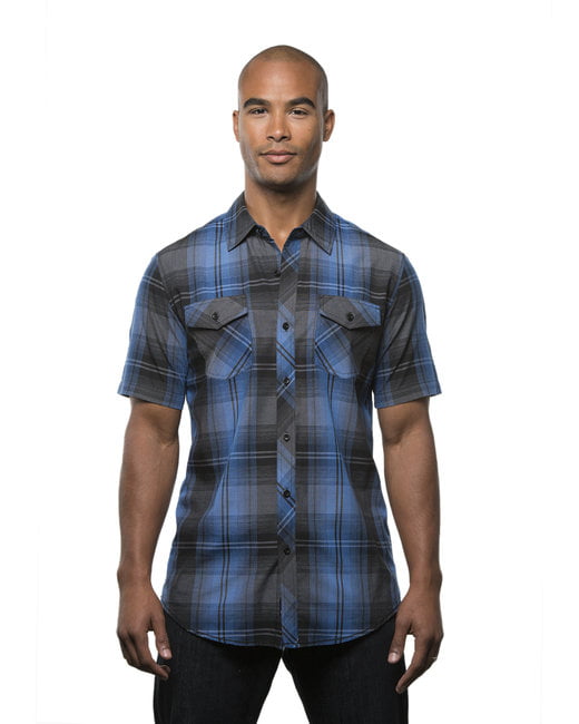 Men's Short-Sleeve Plaid Pattern Woven Shirt - BLUE/ BLACK - S ...