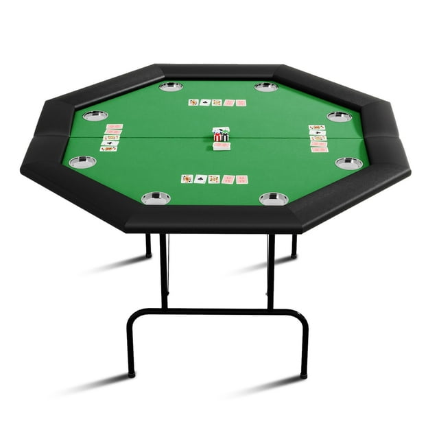 Kojooin Mesa de Póquer Octágono para 8 Jugadores: Mesa de Juegos de Casino con Patas Plegables y Portavasos de Acero Inoxidable, Texas Hold'em, Blackjack