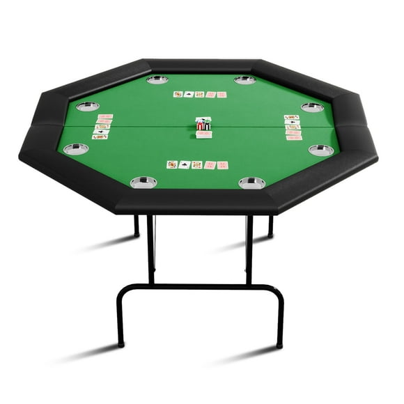 QinaQin Octagonal Poker Table with Foldable Legs, Casino Lounge Table for 8 Players, Blackjack Table with Waterproof Padded Edges and Stainless Steel Cup Holders