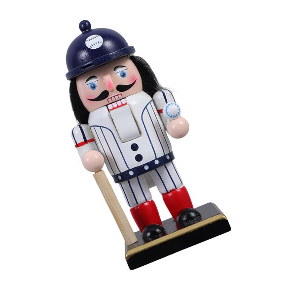 FRCOLOR Baseball Player Nutcracker Wooden Ornament for Decoration and Display Design 6.5 inches