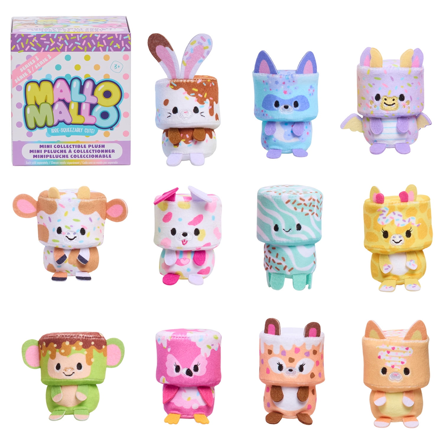 babymilo マスコット3体セット MalloMallo Mini Collectible Stylized Plush, Kids Toys for Ages 3