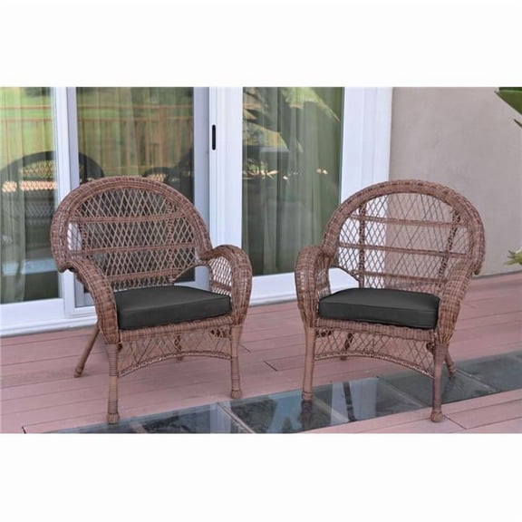 W00210-C-2-FS017 Santa Maria Honey Wicker Chair with Black Cushion - Set of 2