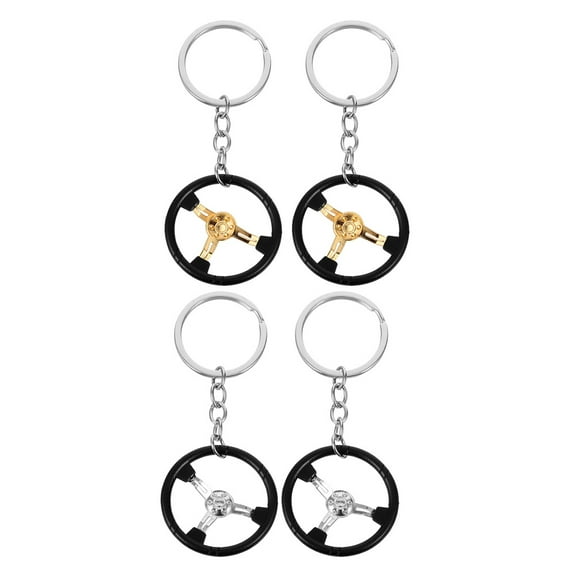 PAMINGONO Heavy Duty Key Ring Steering Wheel Keychain Zinc Alloy Silver 4Pcs