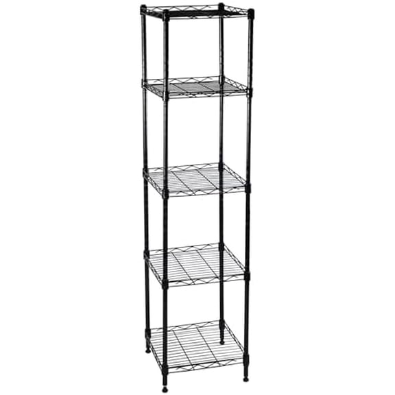 5-Wire Shelving Adjustable Shelves, Standing Storage Shelf for Laundry Bathroom Kitchen Pantry Closet Organization (Glossy Black, 11.8" L x 11.8" W x 50.5" H)